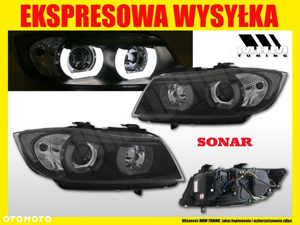 REFLEKTORY LAMPY RING U 3D LED ANGEL EYES TUNING BLACK BMW 3 E90 E91 2004- - 3
