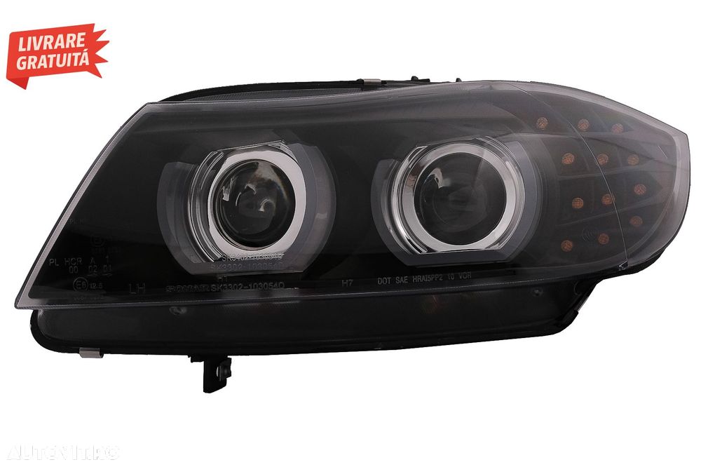 Faruri Xenon 3D Angel Eyes LED DRL BMW Seria 3 E90 E91 (2008-2011) Negru- livrare gratuita - 13