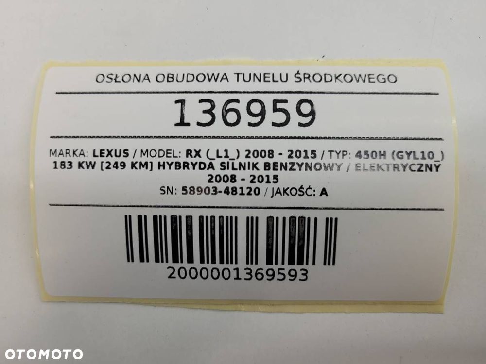OSŁONA OBUDOWA TUNELU ŚRODKOWEGO TYŁ LEXUS RX 450H III 58903-48120 - 11