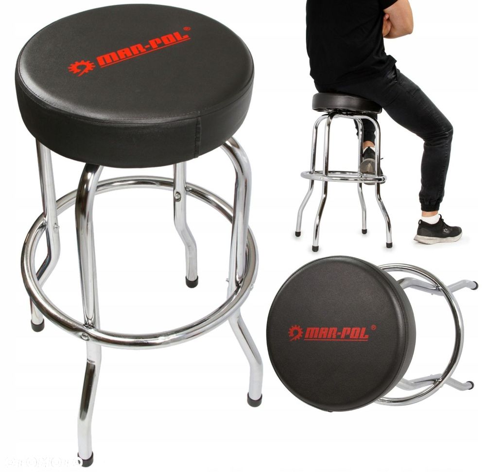 TABORET OBROTOWY STOŁEK WARSZTATOWY BAROWY KUCHENNY KRZESŁO FRYZJERSKIE - 1