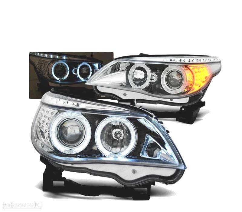 FARÓIS ANGEL EYES LED BMW E60 E61 03-07 CHROME CROMADO - 1