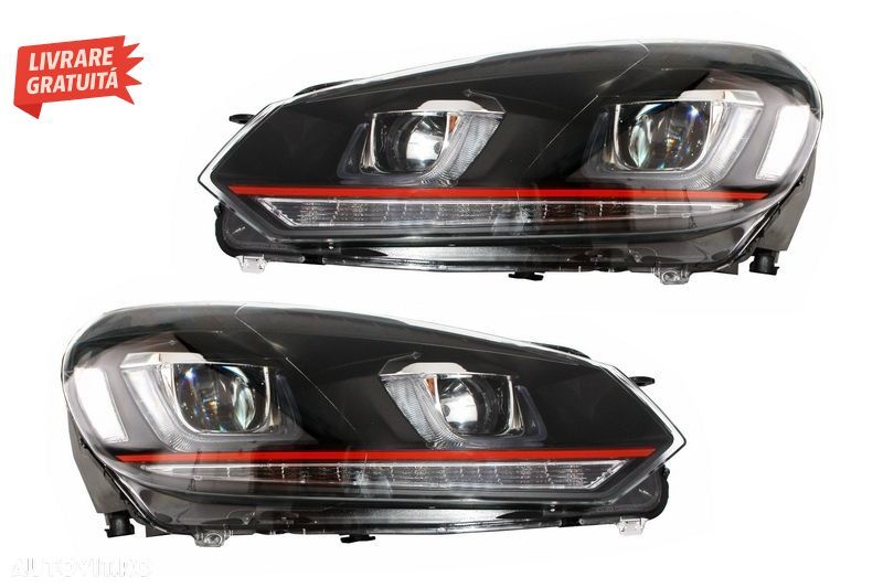 Faruri LED VW Golf 6 VI (2008-2013) Golf 7 3D Design Red Strip GTI LED Dinamic cu - livrare gratuita - 2