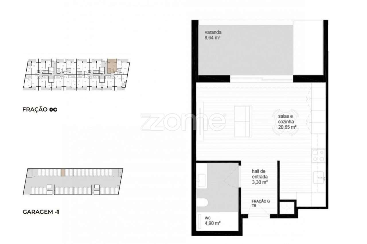 Apartamento T0 (0G) localizado no piso 0, com área total de 59.8 m2. - Grande imagem: 2/23