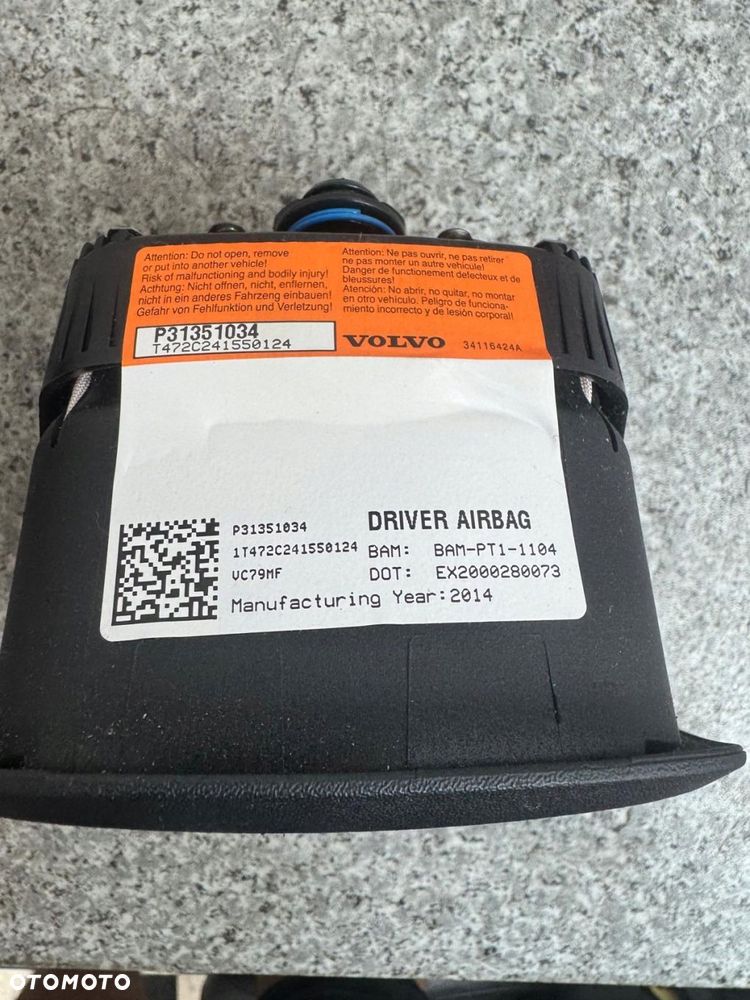 poduszka airbag kierowcy volvo v60 s60 ii 2013-2018 31351034 oryginał - 6