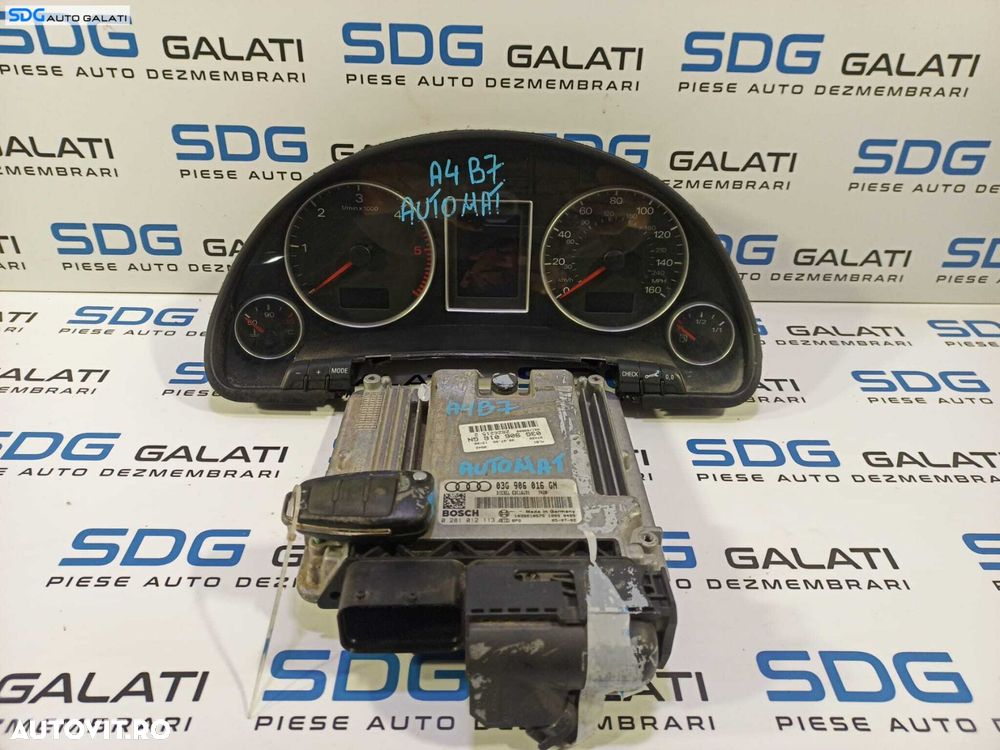 Kit Pornire ECU Calculator Motor Ceas Ceasuri Cluster Instrumental Bord Cip Cheie si Imobilizator Audi A4 B7 2.0 TDI BLB AUTOMAT 2004 - 2008 Cod 03G906016GN 0281012113 [L1778] - 1