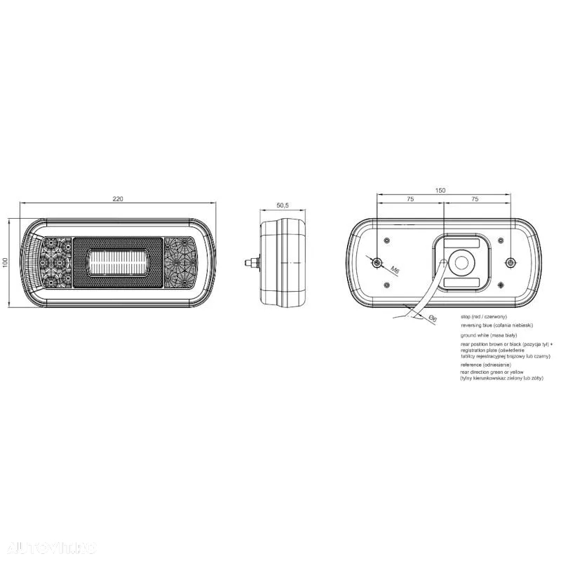 Lampa spate 220x100, 6 functii, cu mers inapoi si numar, LED, FT-130 Fristom, FT 130 - 5