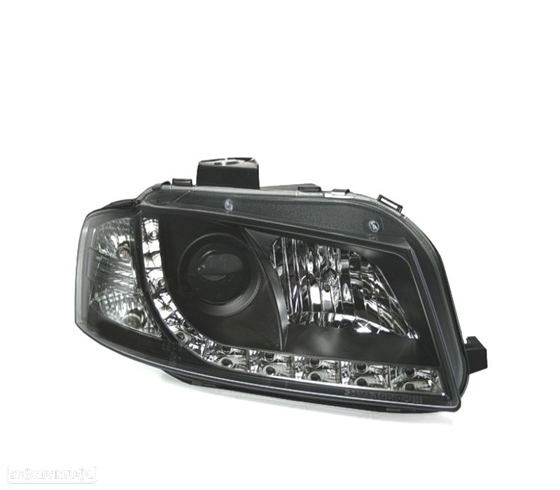 FARÓIS AUDI A3 8P 03-08 LUZ LED DIURNA FUNDO PRETO - 2