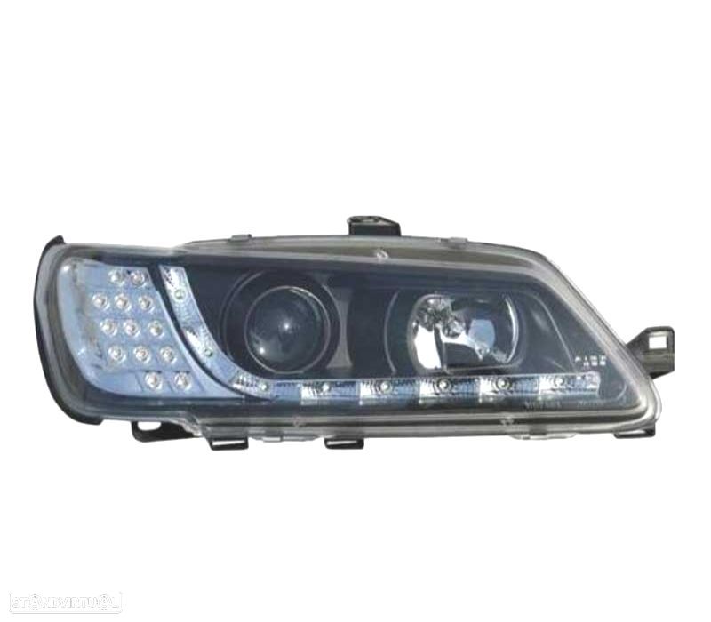 FARÓIS COM LUZ DIURNA LED PEUGEOT 306 97-00 FUNDO PRETO - 2