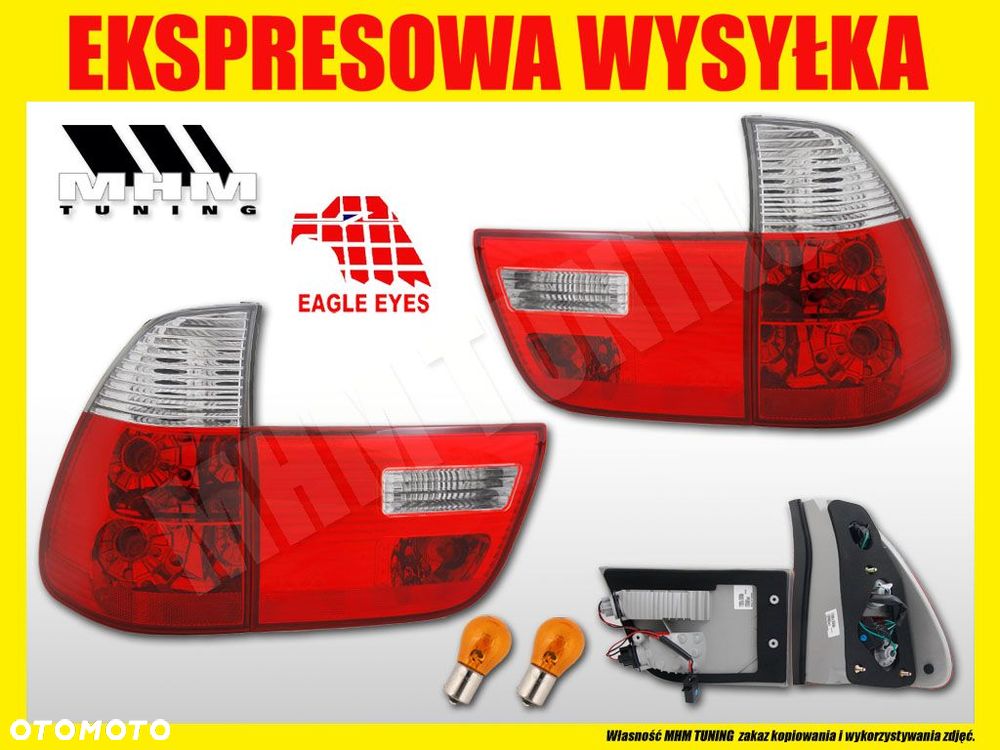Lampy tyl ne kpl 4szt Tuning Lift look Biało czerwone BMW X5 E53 1999-2006 - 2