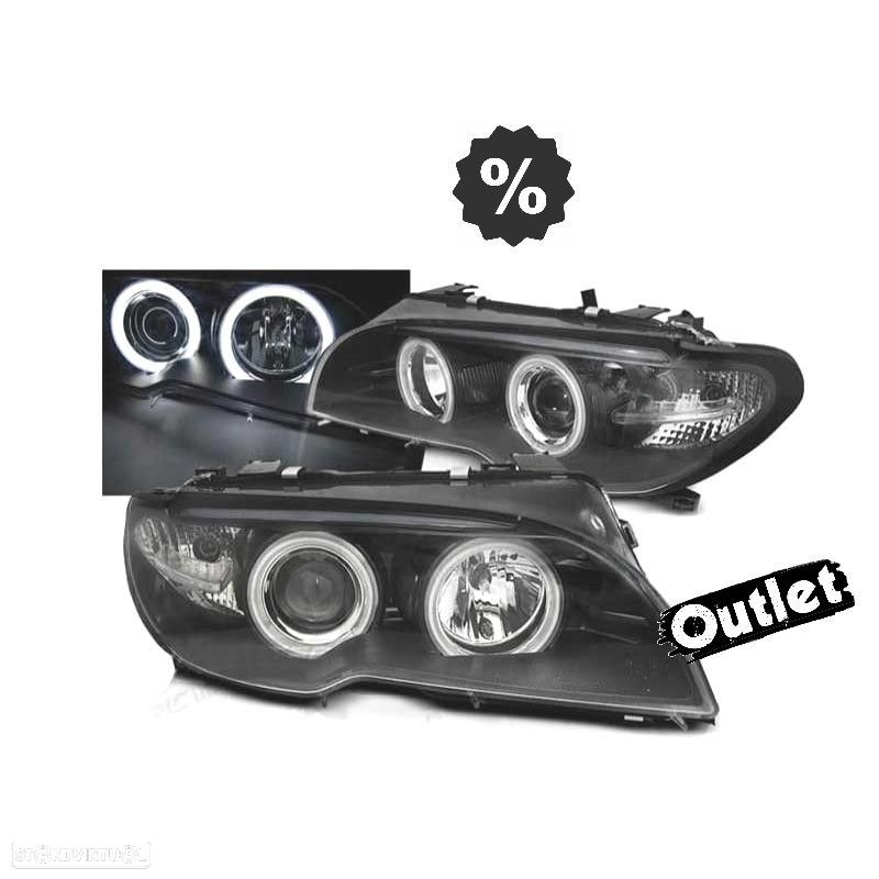 R144941C5 FAROL ESQ XENON BMW E46 2 PORTAS 03-06 OLHOS DE ANJO CCFL FUNDO PRETO - 1