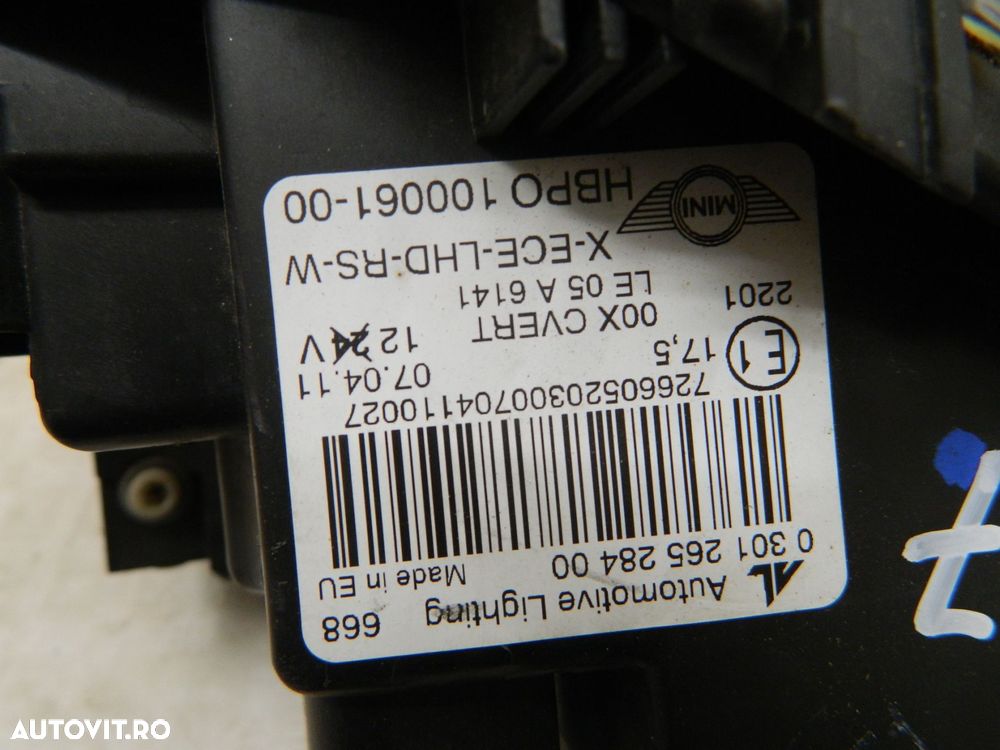 Far dreapta Mini Cooper R56 facelift Bi-Xenon Adaptiv, 2010, 2011, 2012, 2013, 2014, 2015,  cod origine 30126528400. - 5