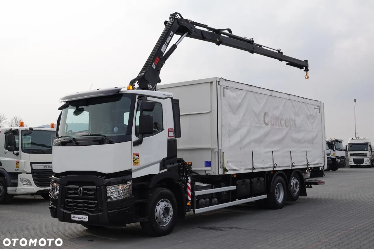 Renault C 380 / 6x2 / SKRZYNIOWY / HDS HIAB 138 B-3 WYSÓW 10,5 M / ROTATOR / STEROWANIE RADIOWE / + WINDA ZAŁADOWCZA / ZABUDOWA FIRANKA ZSUWANA / EURO 6 - 2