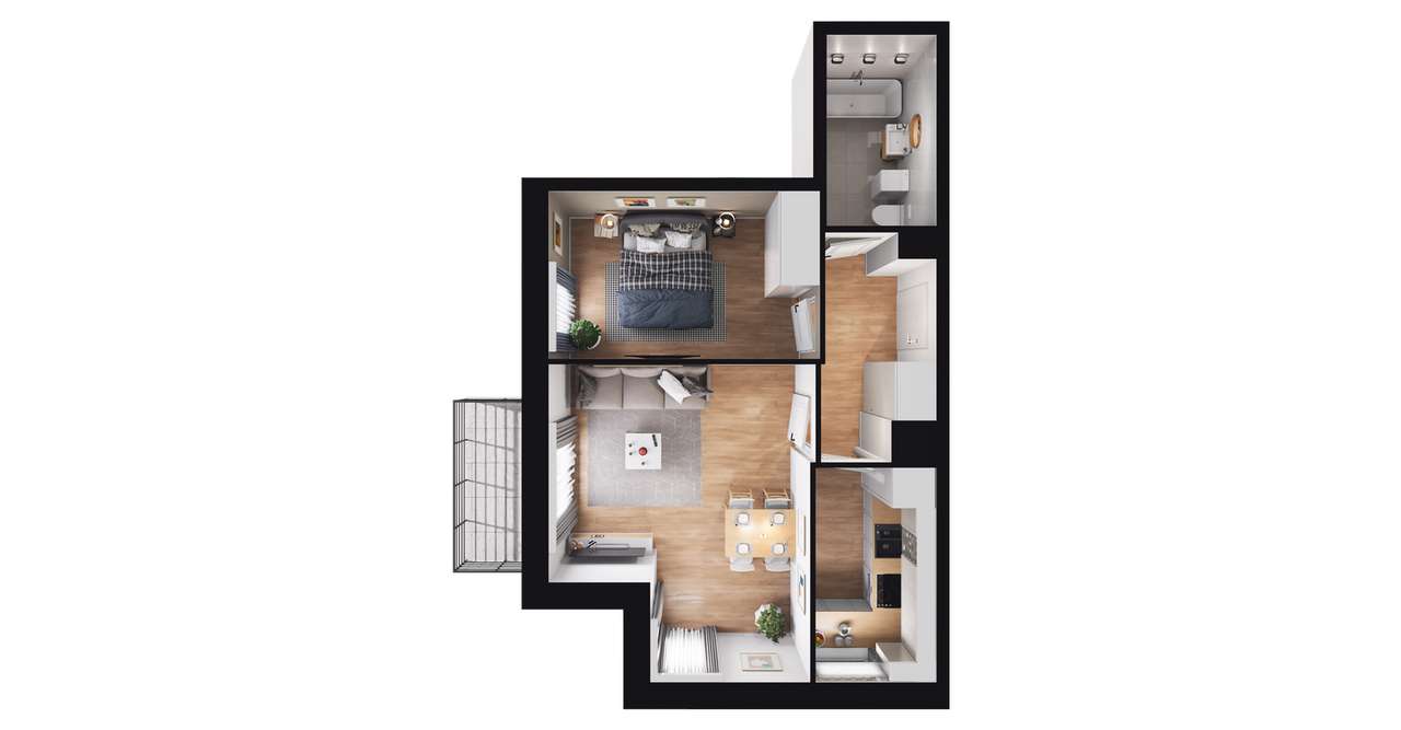 2-pokojowe mieszkanie 42m2 + balkon - Pełny obrazek: 3/9