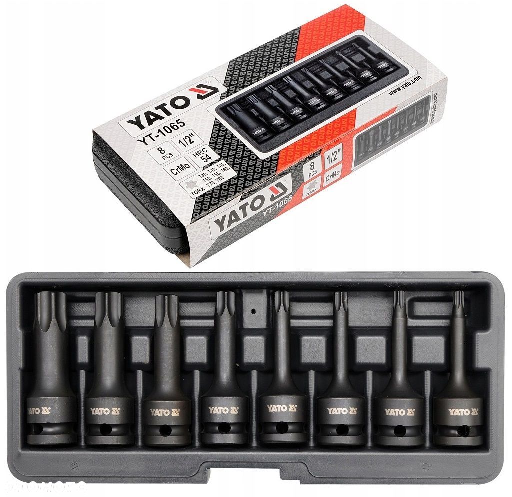 YATO YT-1065 ZESTAW KLUCZY UDROWYCH TRZPIENIOWYCH NASADEK TORX 1/2" T30-T80 - 1