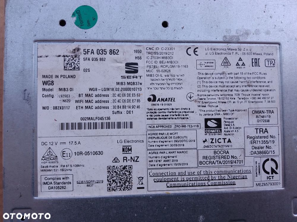 SEAT MIB STEROWNIK 5FA035862 MMI NAWIGACJA 5FA035862K - 7
