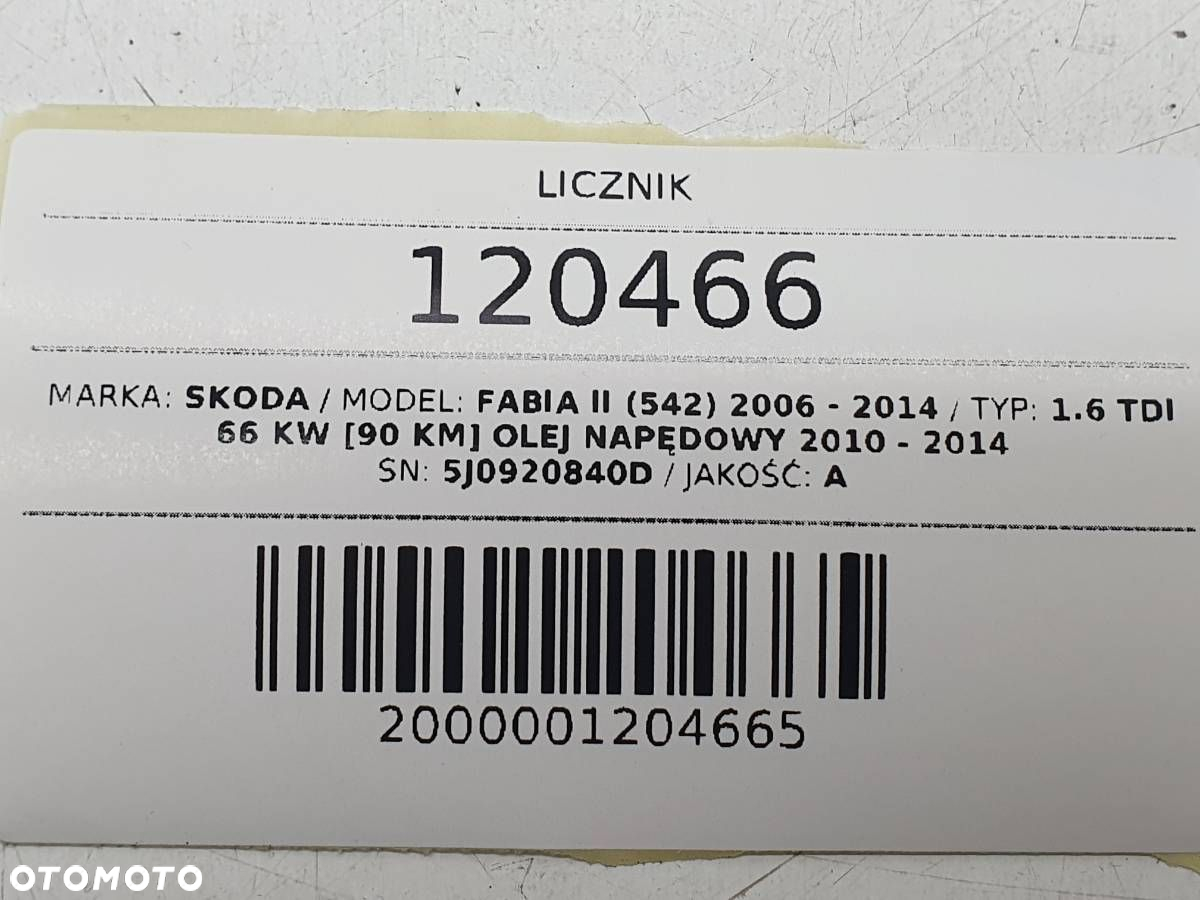 LICZNIK 1.6 TDI SKODA FABIA II EUROPA 5J0920840D - 10