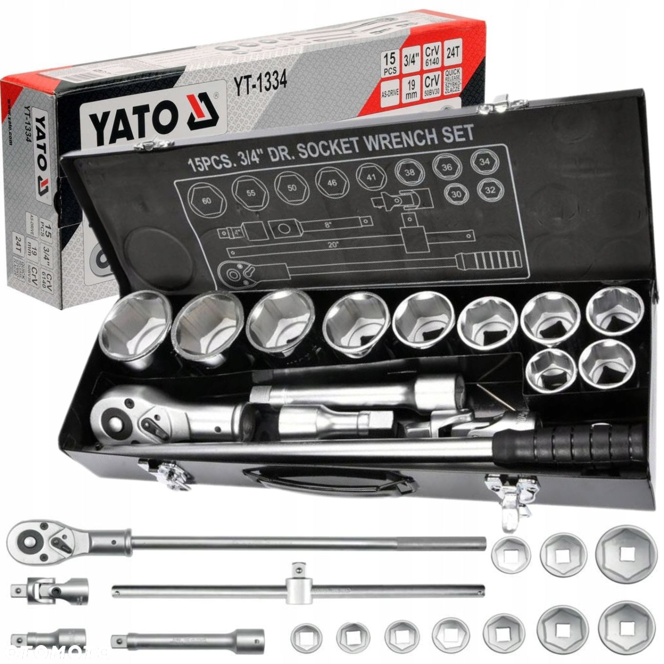 YATO ZESTAW KLUCZE NASADOWE 3/4" WALIZKA 15 ELEMENTÓW ZE STALI CRV YT-1334 - 7