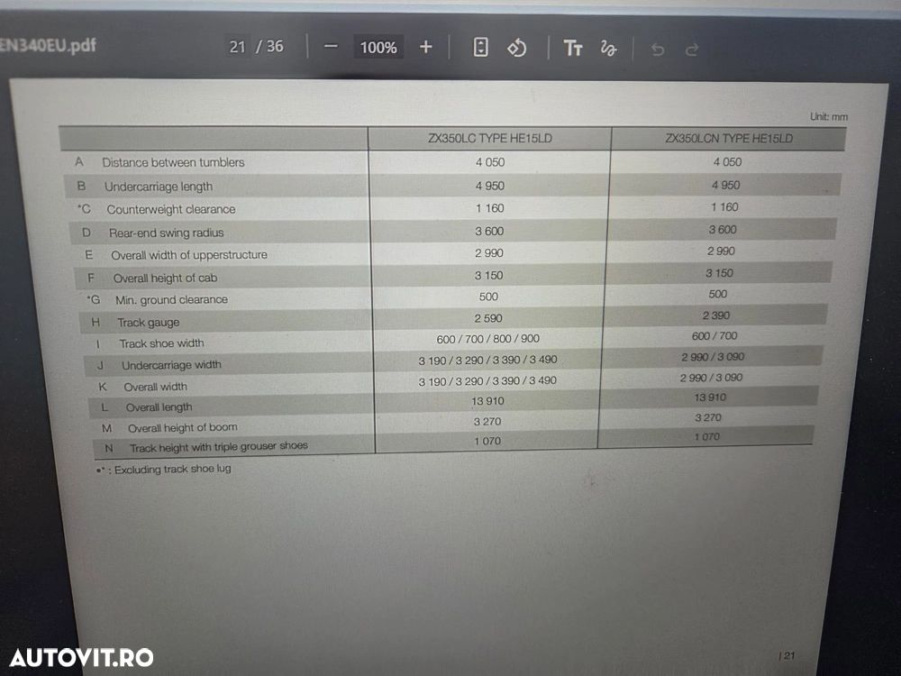 Hitachi BRATE LUNGI la 18m, Cupa 1,3mc, ZX350-7, masa operatinala 40 tone, adanc sapare 15m, FULL OPTION, posibilitate leasing 5 ani cu rata lunara 5.725eur, camere spate si laterale, produs in JAPONIA, PROMOTIE 295.000 EUR+tva - 35