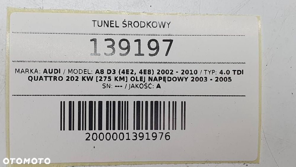 TUNEL ŚRODKOWY PODŁOKIETNIK AUDI A8 D3 EUROPA 2003 - 7