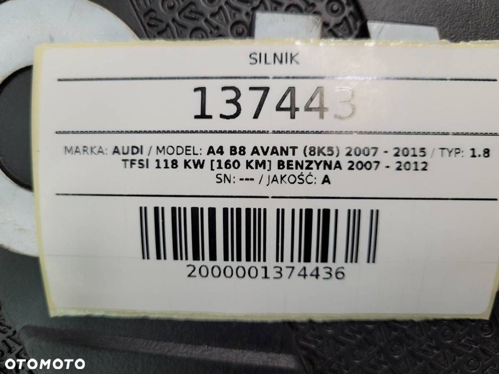 SILNIK KOMPLETNY CDHB 1.8 TFSI 160 AUDI A4 B8 - 12