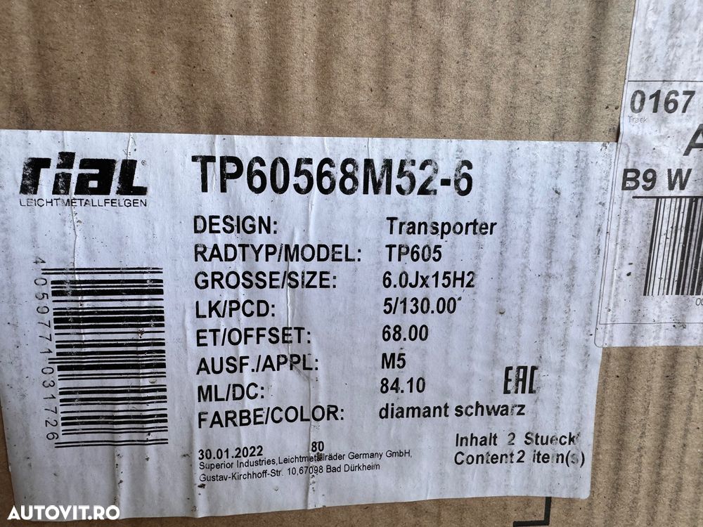 Vând jante aliaj Mercedes sprinter pe 15” Rial negre noi - 4