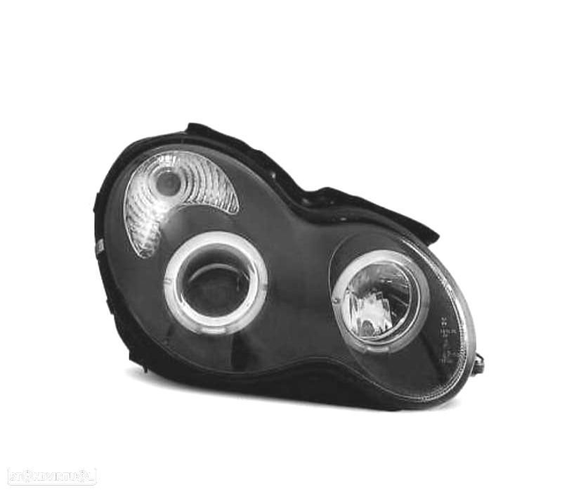 FARÓIS ANGEL EYES CCFL MERCEDES C W203 00-07 FUNDO PRETO - 2
