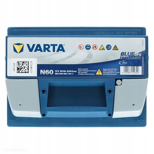 Akumulator Varta EFB N60 12V 60Ah 640A L2 StartStop P - 16,5 kg - 3