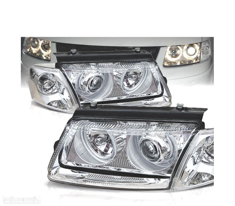 CONJUNTO DE FARÓIS PARA VOLKSWAGEN VW PASSAT 3B 96-00 ANGEL EYES CROMADOS - 1