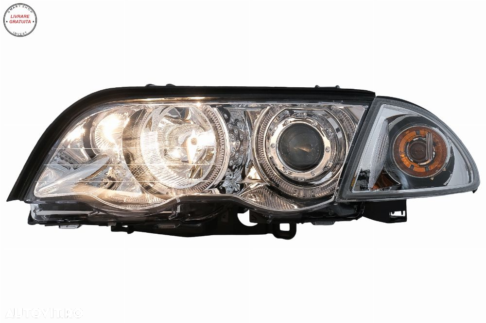 Faruri Angel Eyes BMW Seria 3 E46 Sedan Touring (05.1998-08.2001) Crom- livrare gratuita - 8