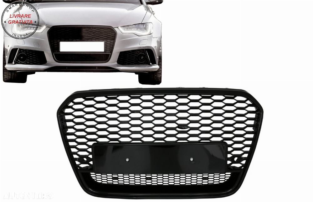 Grila Bara Fata Audi A6 C7 4G Pre-Facelift (2011-2014) RS6 Design Negru Lucios- livrare gratuita - 6