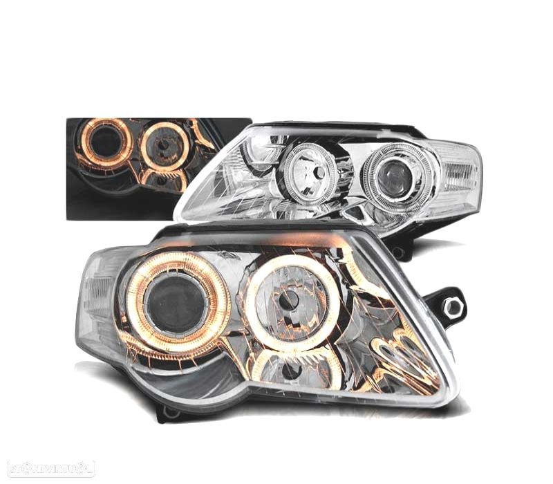 FARÓIS PARA VOLKSWAGEN VW PASSAT B6 3C 05-10 ANGEL EYES CROMADO - 2