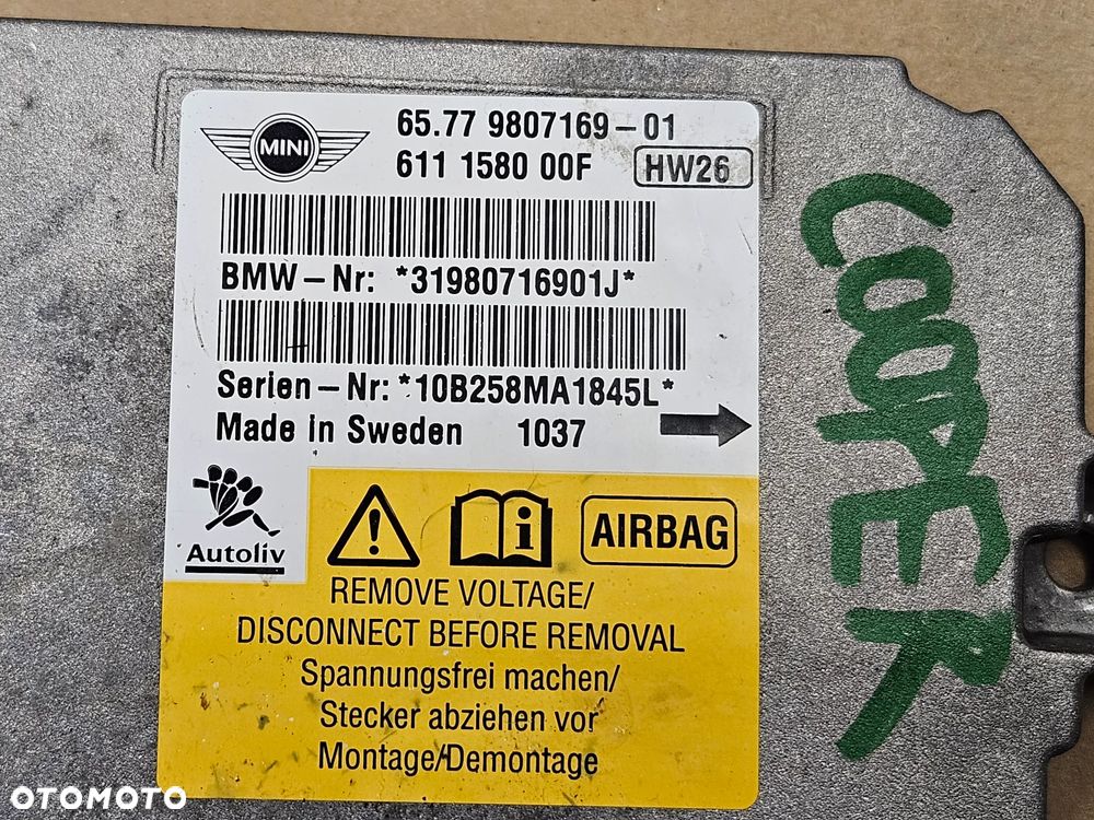 Mini Cooper R55 R56  sensor sterownik airbag poduszek 9807169 3451779 - 2