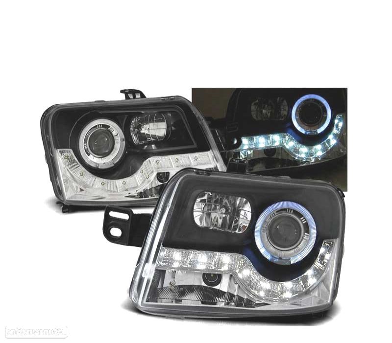 FARÓIS LED PARA FIAT PANDA 03-09 BLACK PRETO - 1