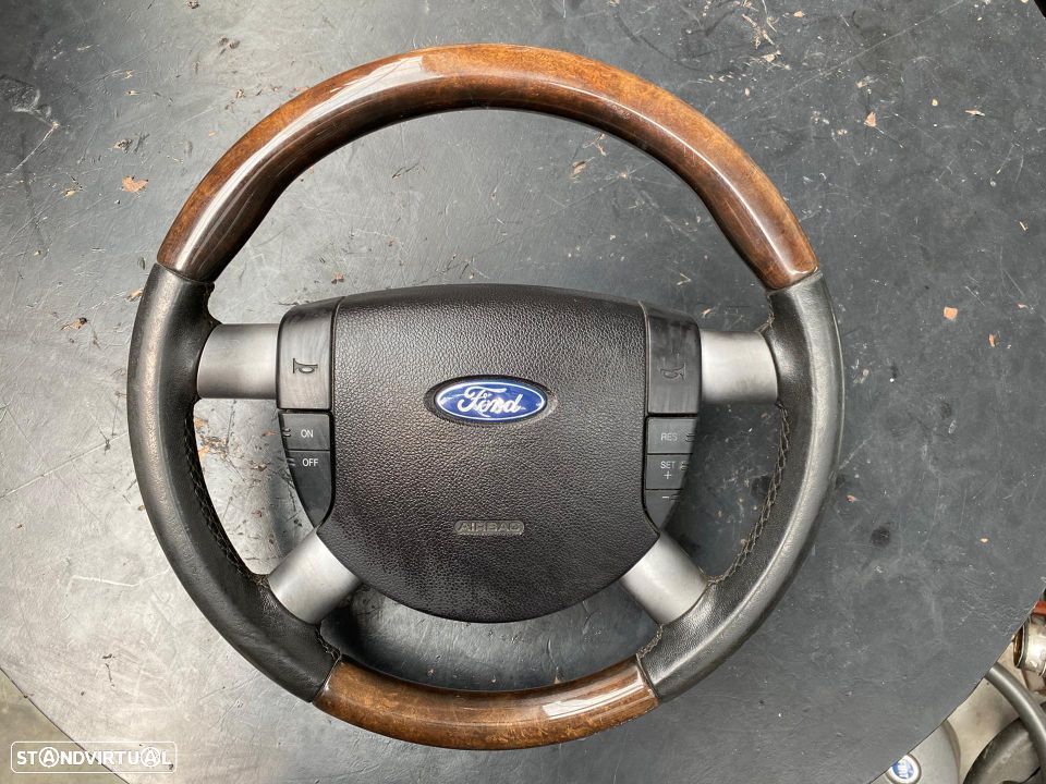 Volante Pele e Madeira Ford Mondeo 3 III com Comandos Multifunções e Airbag - 2