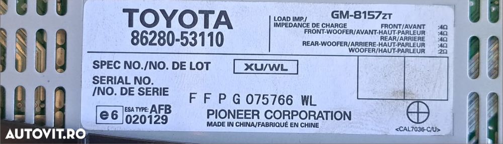 Amplificator audio statie Pioneer cod: 86280-53110 compatibil cu Lexus IS 2005-2006-2007-2008-2009-2010-2011-2012-2013 is220 is250 is350 Toyota Prius 3 2009-2015, Toyota Rav 4 III, Toyota Camry 2012-2017 Toyota Corolla 2006-2012 - 2