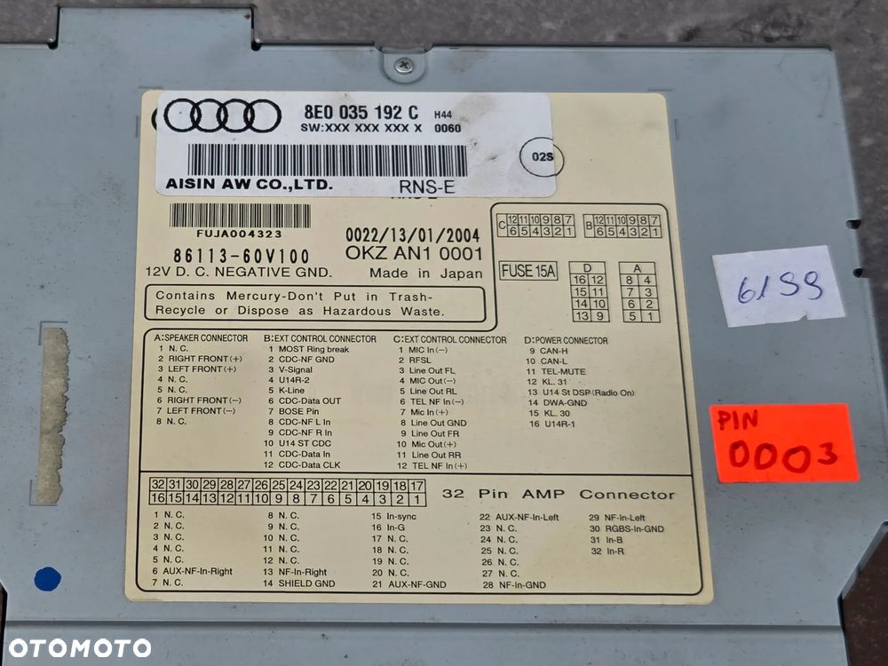 AUDI A4 B6 B7 RADIO ODTWARZACZ NAWIGACJA RNS-E 2DIN 8E0035192C KOD STAN - 5