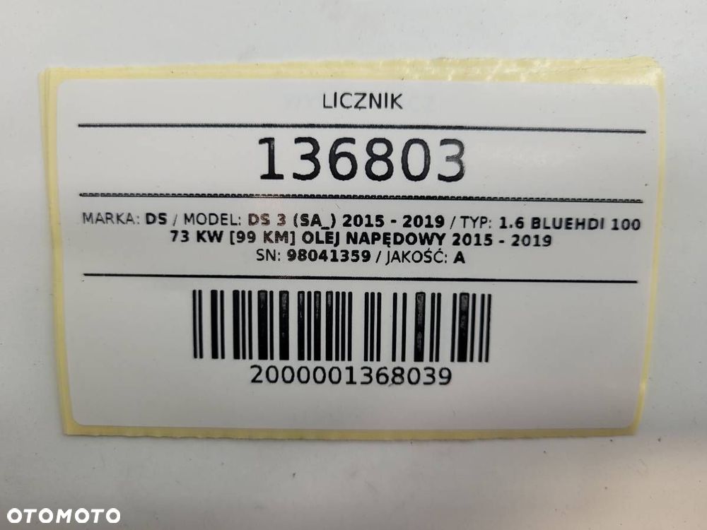 LICZNIK ZEGARY CITROEN DS DS3 3 1.6 BLUE HDI DIESEL EUROPA 98041359XT - 11