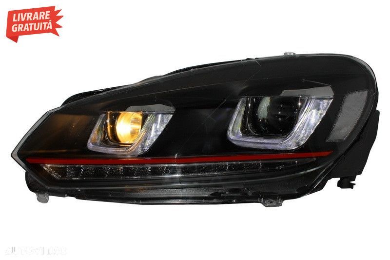 Faruri LED VW Golf 6 VI (2008-2012) Golf 7 U Design With Red Strip GTI - 4