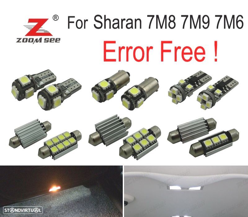 KIT COMPLETO DE 21 LÂMPADAS LED INTERIOR PARA VOLKSWAGEN VW SHARAN 7 M 8 7M9 7M6 2000-1995 - 1