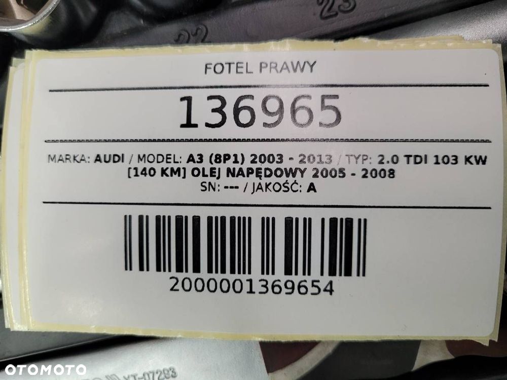 FOTEL PRAWY PASAŻERA AUDI A3 8P 5D SPORTBACK EUROPA - 9