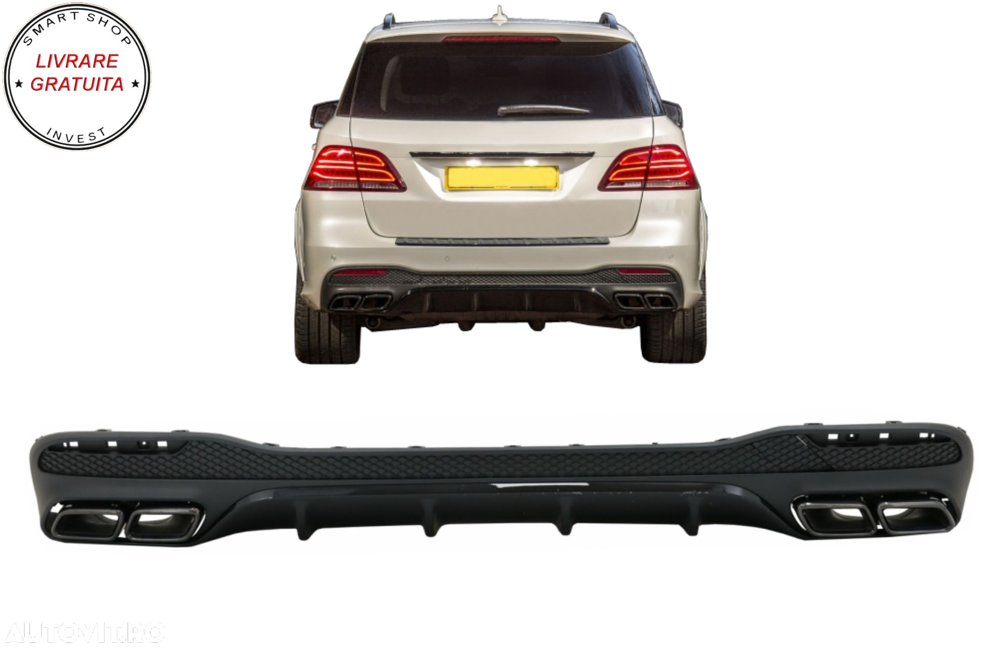 Difuzor Bara Spate cu Ornamente Evacuare Mercedes GLE W166 SUV Sport Line (2015-20- livrare gratuita - 14