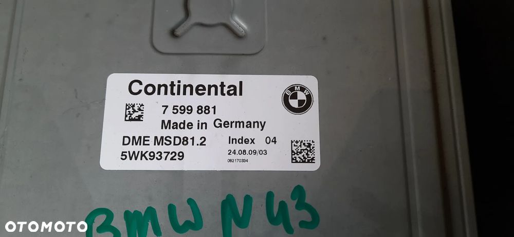 Bmw e90 e91 e92 e93 e87 e81 e82 e83 n43b18 143km 318i zestaw startowy 7599881 5WK93729 DME MSD.81.2 9217853-01 - 2