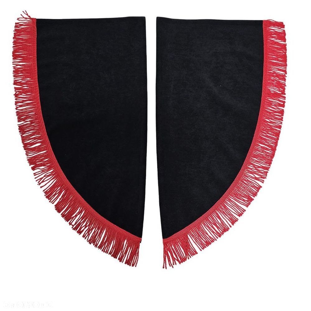 ZASŁONY BOCZNE SKOSY TIR BUS - materiał: WELUR-Grafit + Frędzle Czerwone - 1