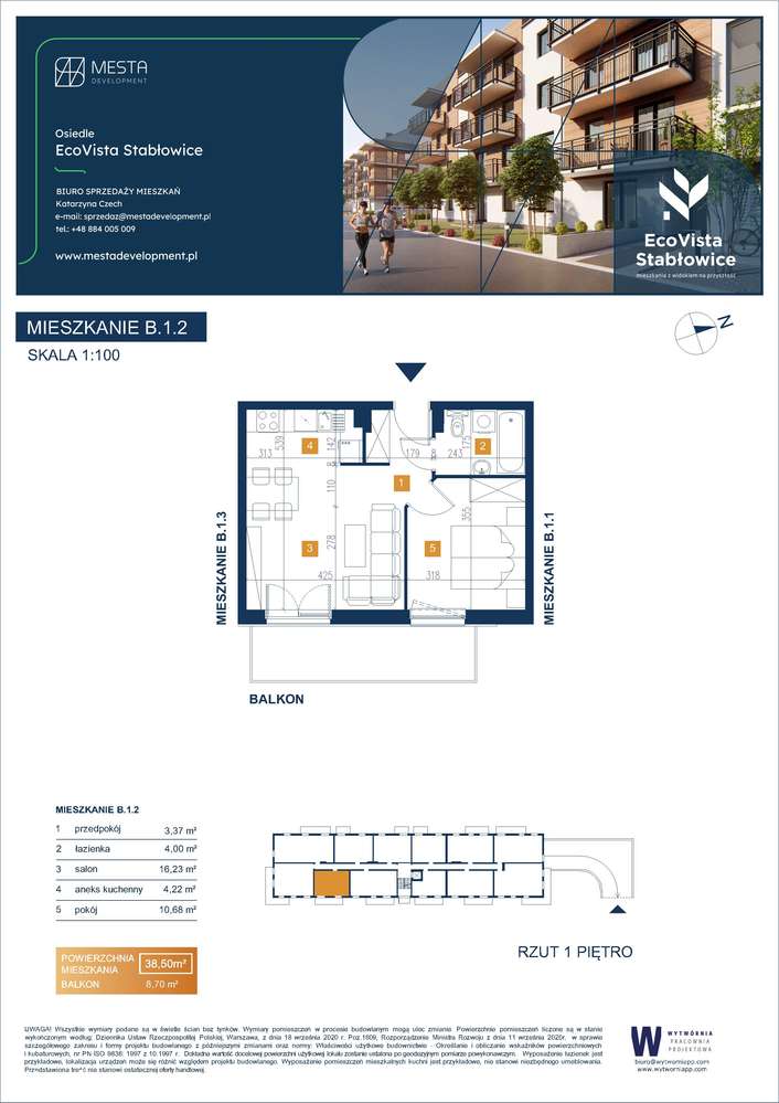 2 pokojowe mieszkanie A.1.2 Vista Eco, ul. Łomnicka