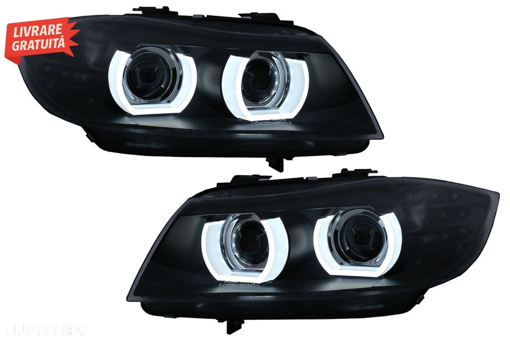 Faruri Xenon 3D Angel Eyes LED DRL BMW Seria 3 E90 E91 (2008-2011) Negru- livrare gratuita - 1