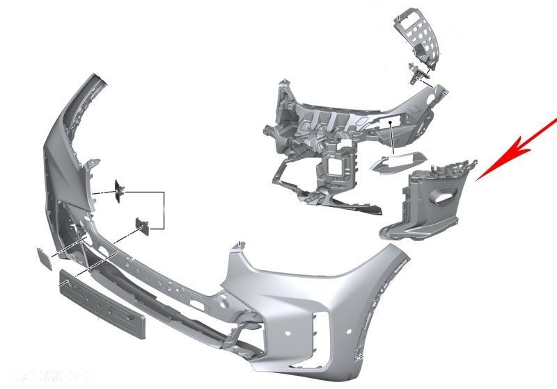 Ślizg BMW X5 G05 lift M-pakiet 23r.- NOWE lewe przednie mocowanie zderzaka wspornik kanał powietrza - 1