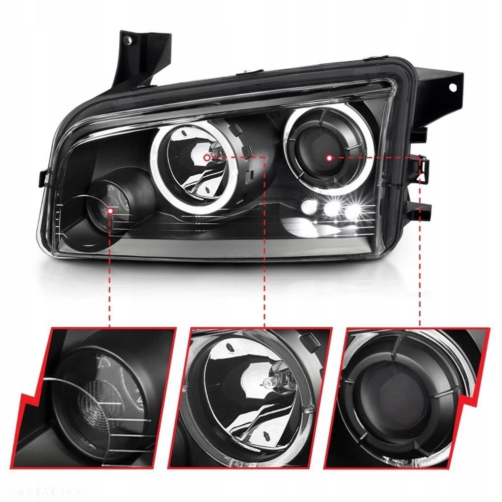 Reflektor Lampa L+R Ringi Angel Eyes LED Black Czarne Dodge Charger lx 06- - 9