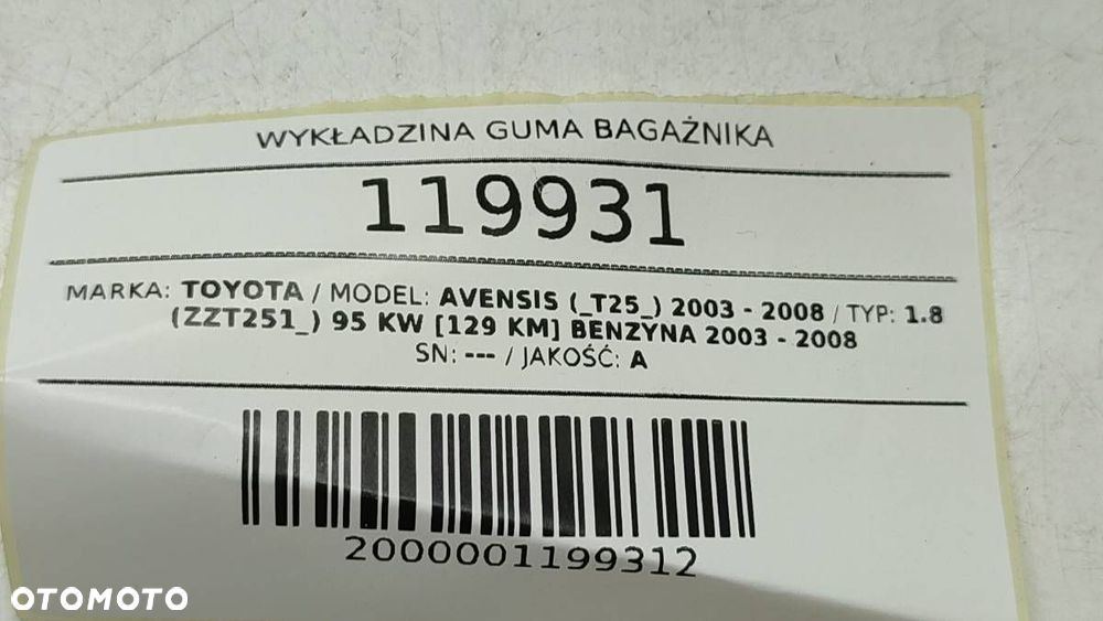 WYKŁADZINA MATA DYWANIK GUMA BAGAŻNIKA TOYOTA AVENSIS T25 - 5