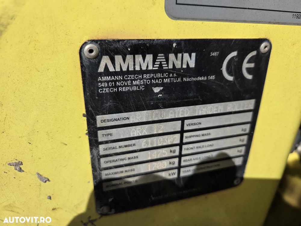 Ammann ARX12,  Latime tambur 0,8m, 1,5 TONE, 2017, 549h, sistem stropire, motor Yanmar 32CP, viteza 8km/h, raza intoarcere 2m, lungime 2m, posibilitate leasing, STARE FOARTE BUNA-PROMOTIE 11900 EUR+Tva - 11