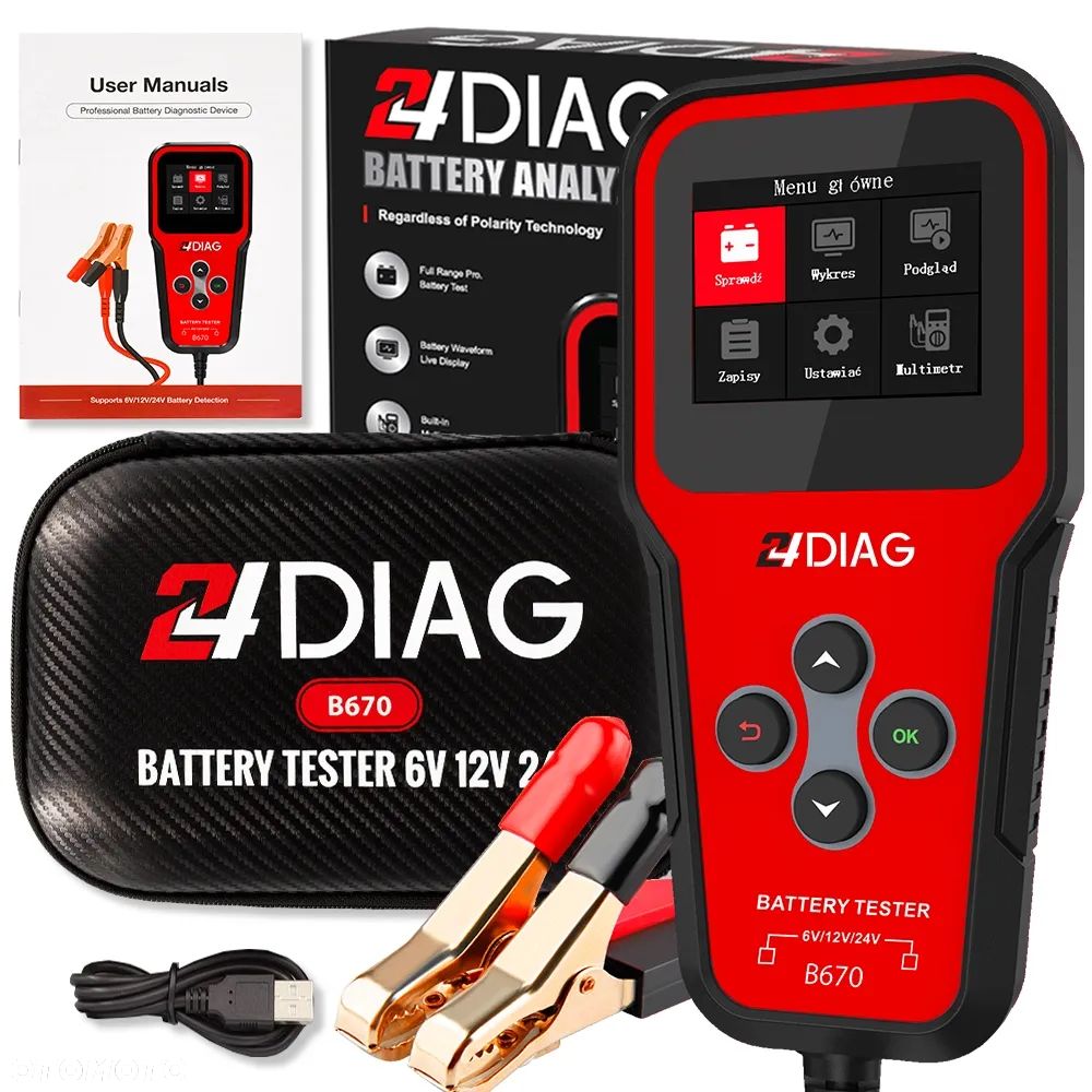 TESTER DO AKUMULATORÓW BATERII 6V 12V 24V 2-300AH 24DIAG B670 - 1